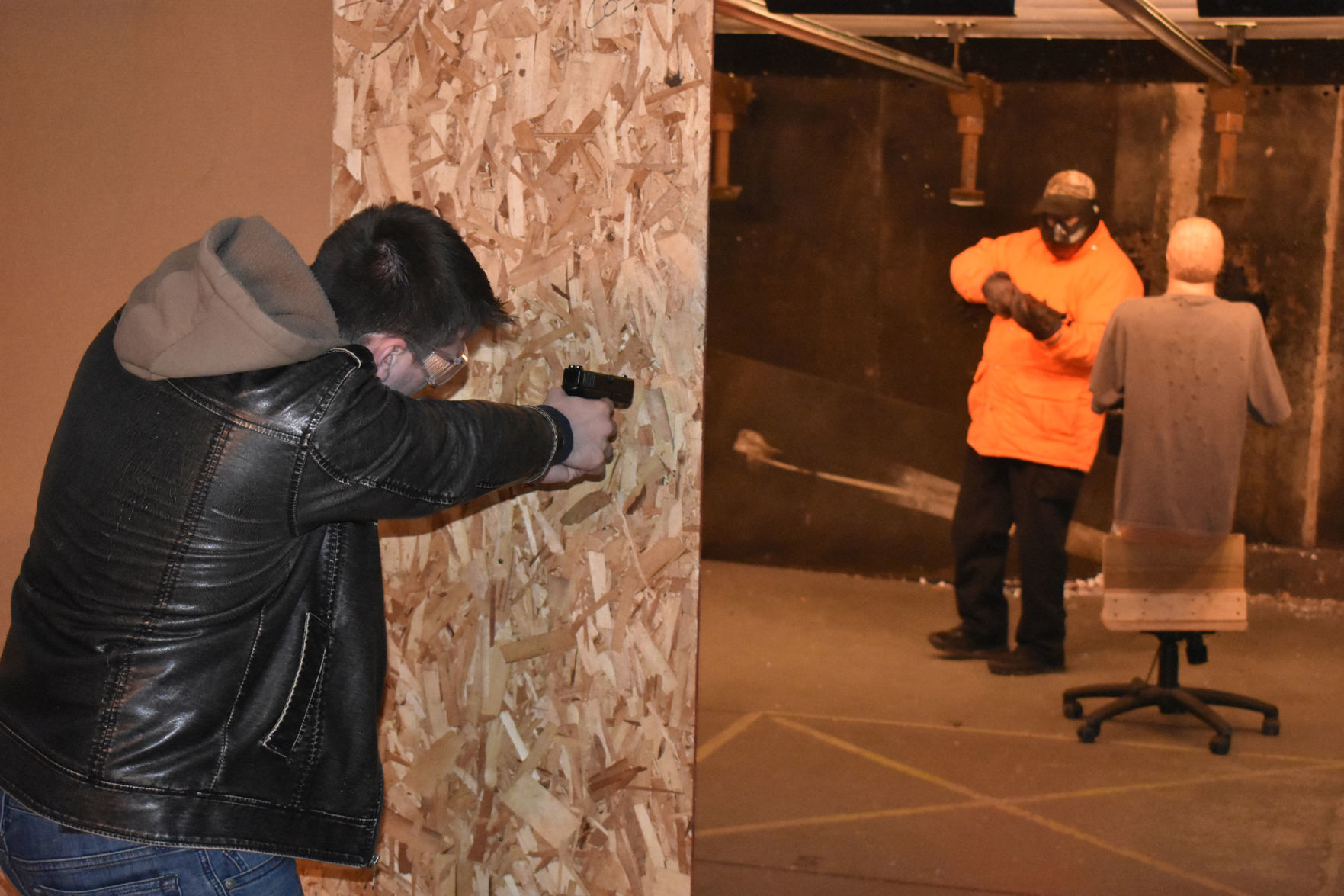Brad Allen takes cover from Steinberg with shotgun